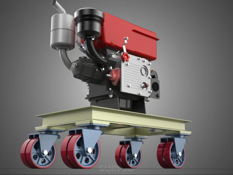 MOBILE DIESEL ENGINE MACHINE MOUNTED WHEELED CART CASTER TROLLEY 3D Model