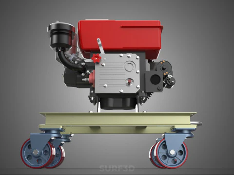 MOBILE DIESEL ENGINE MACHINE MOUNTED WHEELED CART CASTER TROLLEY 3D Model