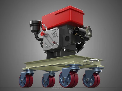 MOBILE DIESEL ENGINE MACHINE MOUNTED WHEELED CART CASTER TROLLEY 3D Model