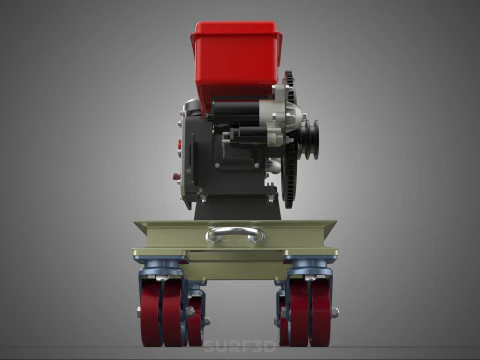 MOBILE DIESEL ENGINE MACHINE MOUNTED WHEELED CART CASTER TROLLEY 3D Model