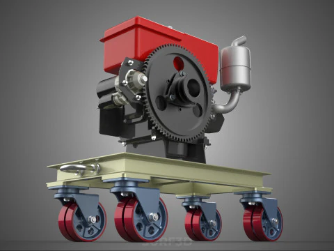 MOBILE DIESEL ENGINE MACHINE MOUNTED WHEELED CART CASTER TROLLEY 3D Model