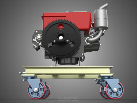 MOBILE DIESEL ENGINE MACHINE MOUNTED WHEELED CART CASTER TROLLEY 3D Model