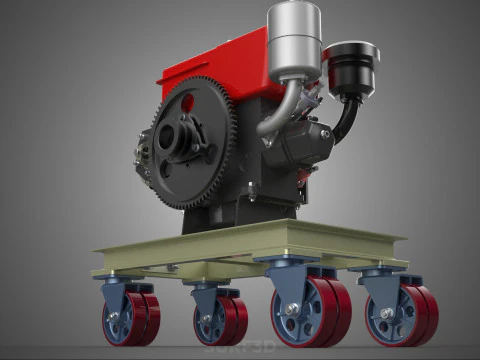 MOBILE DIESEL ENGINE MACHINE MOUNTED WHEELED CART CASTER TROLLEY 3D Model