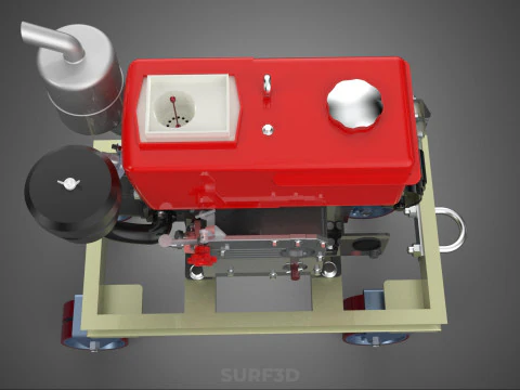 MOBILE DIESEL ENGINE MACHINE MOUNTED WHEELED CART CASTER TROLLEY 3D Model