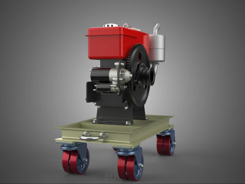 MOBILE DIESEL ENGINE MACHINE MOUNTED WHEELED CART CASTER TROLLEY 3D Model