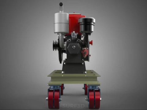 MOBILE DIESEL ENGINE MACHINE MOUNTED WHEELED CART CASTER TROLLEY 3D Model