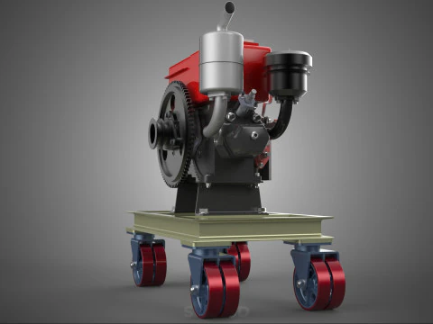 MOBILE DIESEL ENGINE MACHINE MOUNTED WHEELED CART CASTER TROLLEY 3D Model