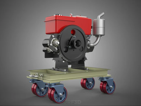 MOBILE DIESEL ENGINE MACHINE MOUNTED WHEELED CART CASTER TROLLEY 3D Model