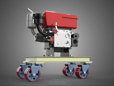MOBILE DIESEL ENGINE MACHINE MOUNTED WHEELED CART CASTER TROLLEY 3D Model