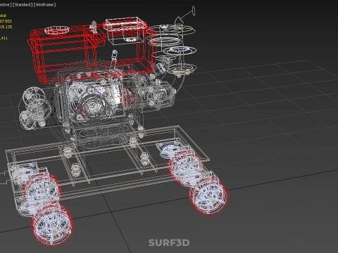 MOBILE DIESEL ENGINE MACHINE MOUNTED WHEELED CART CASTER TROLLEY 3D Model