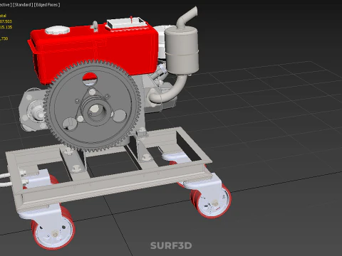 MOBILE DIESEL ENGINE MACHINE MOUNTED WHEELED CART CASTER TROLLEY 3D Model