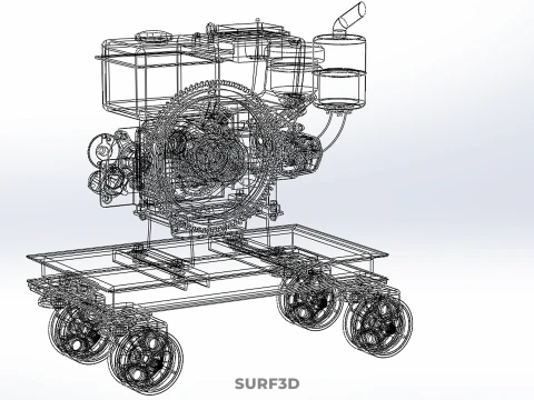 MOBILE DIESEL ENGINE MACHINE MOUNTED WHEELED CART CASTER TROLLEY 3D Model
