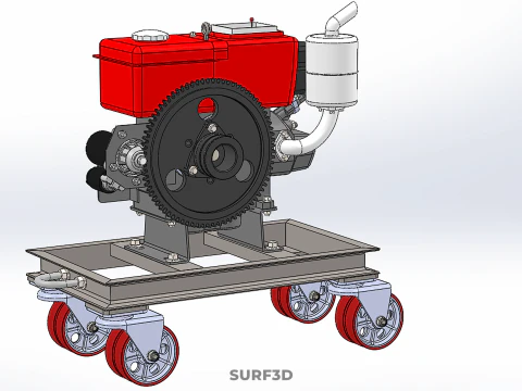 MOBILE DIESEL ENGINE MACHINE MOUNTED WHEELED CART CASTER TROLLEY 3D Model