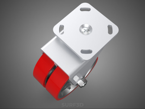 ВАЖКИЙ ПОВОРОТНИЙ КОЛІСЦЯ З ПОДВІЙНИМ ЧЕРВОНИМ ПОЛІУРЕТАНОВИМ КОЛЕСОМ 3D Модель