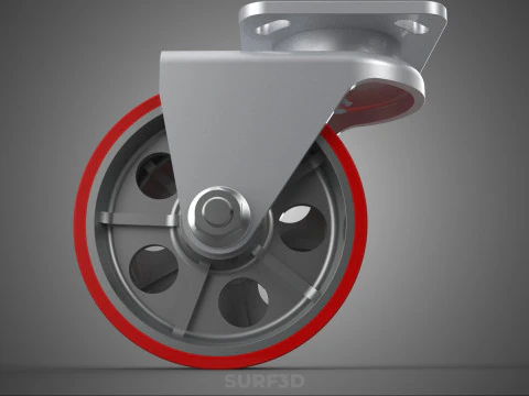 RUOTA GIREVOLE PER CARICHI PESANTI DOPPIA RUOTA IN POLIURETANO ROSSO RULLO CON PNEUMATICO Modello 3D