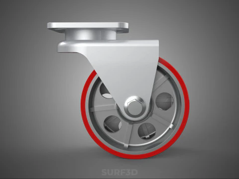 RUOTA GIREVOLE PER CARICHI PESANTI DOPPIA RUOTA IN POLIURETANO ROSSO RULLO CON PNEUMATICO Modello 3D