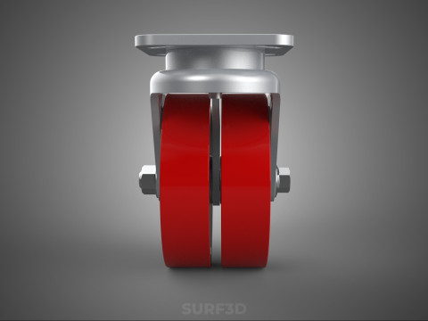 ВАЖКИЙ ПОВОРОТНИЙ КОЛІСЦЯ З ПОДВІЙНИМ ЧЕРВОНИМ ПОЛІУРЕТАНОВИМ КОЛЕСОМ 3D Модель