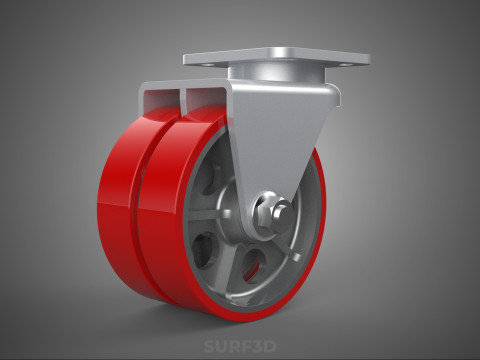 ВАЖКИЙ ПОВОРОТНИЙ КОЛІСЦЯ З ПОДВІЙНИМ ЧЕРВОНИМ ПОЛІУРЕТАНОВИМ КОЛЕСОМ 3D Модель