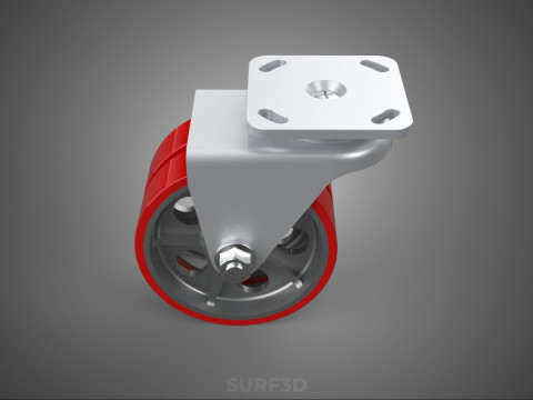 ВАЖКИЙ ПОВОРОТНИЙ КОЛІСЦЯ З ПОДВІЙНИМ ЧЕРВОНИМ ПОЛІУРЕТАНОВИМ КОЛЕСОМ 3D Модель