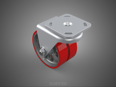 ВАЖКИЙ ПОВОРОТНИЙ КОЛІСЦЯ З ПОДВІЙНИМ ЧЕРВОНИМ ПОЛІУРЕТАНОВИМ КОЛЕСОМ 3D Модель