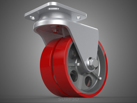 ВАЖКИЙ ПОВОРОТНИЙ КОЛІСЦЯ З ПОДВІЙНИМ ЧЕРВОНИМ ПОЛІУРЕТАНОВИМ КОЛЕСОМ 3D Модель