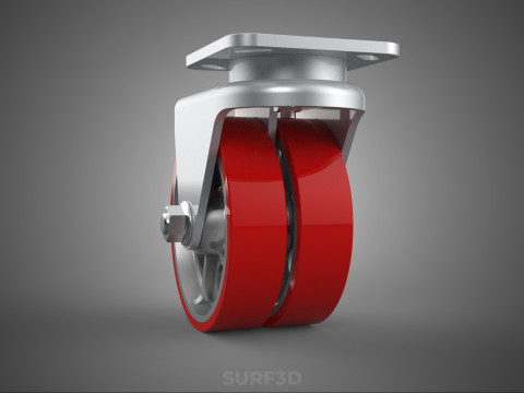 ВАЖКИЙ ПОВОРОТНИЙ КОЛІСЦЯ З ПОДВІЙНИМ ЧЕРВОНИМ ПОЛІУРЕТАНОВИМ КОЛЕСОМ 3D Модель