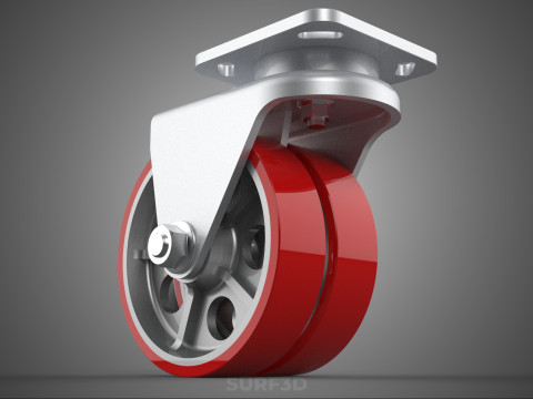 ВАЖКИЙ ПОВОРОТНИЙ КОЛІСЦЯ З ПОДВІЙНИМ ЧЕРВОНИМ ПОЛІУРЕТАНОВИМ КОЛЕСОМ 3D Модель