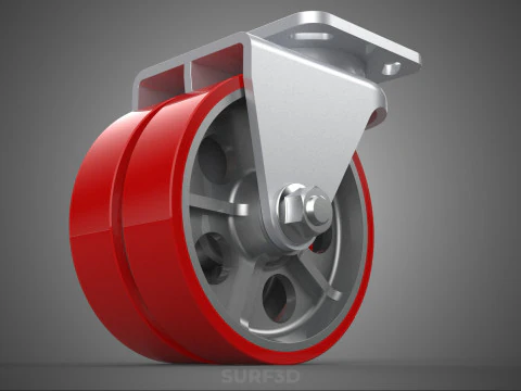 RUOTA GIREVOLE PER CARICHI PESANTI DOPPIA RUOTA IN POLIURETANO ROSSO RULLO CON PNEUMATICO Modello 3D