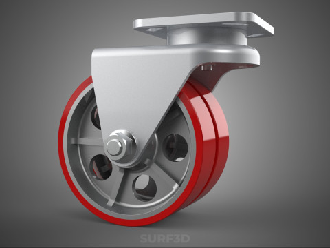 ВАЖКИЙ ПОВОРОТНИЙ КОЛІСЦЯ З ПОДВІЙНИМ ЧЕРВОНИМ ПОЛІУРЕТАНОВИМ КОЛЕСОМ 3D Модель