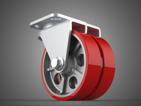 ВАЖКИЙ ПОВОРОТНИЙ КОЛІСЦЯ З ПОДВІЙНИМ ЧЕРВОНИМ ПОЛІУРЕТАНОВИМ КОЛЕСОМ 3D Модель