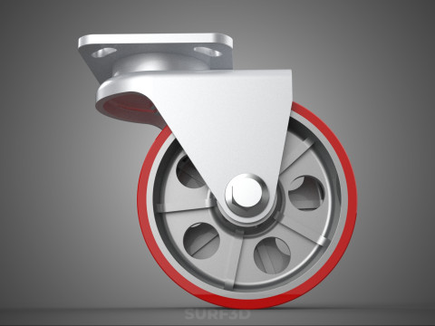 ВАЖКИЙ ПОВОРОТНИЙ КОЛІСЦЯ З ПОДВІЙНИМ ЧЕРВОНИМ ПОЛІУРЕТАНОВИМ КОЛЕСОМ 3D Модель