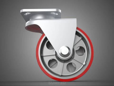 RUOTA GIREVOLE PER CARICHI PESANTI DOPPIA RUOTA IN POLIURETANO ROSSO RULLO CON PNEUMATICO Modello 3D