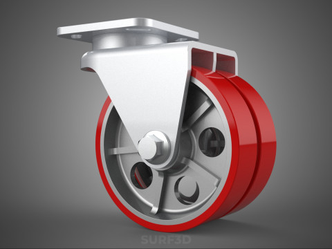 ВАЖКИЙ ПОВОРОТНИЙ КОЛІСЦЯ З ПОДВІЙНИМ ЧЕРВОНИМ ПОЛІУРЕТАНОВИМ КОЛЕСОМ 3D Модель