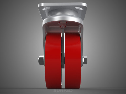 ВАЖКИЙ ПОВОРОТНИЙ КОЛІСЦЯ З ПОДВІЙНИМ ЧЕРВОНИМ ПОЛІУРЕТАНОВИМ КОЛЕСОМ 3D Модель