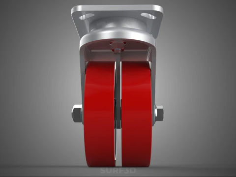 RUOTA GIREVOLE PER CARICHI PESANTI DOPPIA RUOTA IN POLIURETANO ROSSO RULLO CON PNEUMATICO Modello 3D