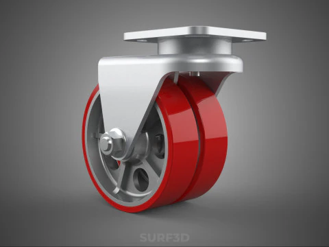 RUOTA GIREVOLE PER CARICHI PESANTI DOPPIA RUOTA IN POLIURETANO ROSSO RULLO CON PNEUMATICO Modello 3D