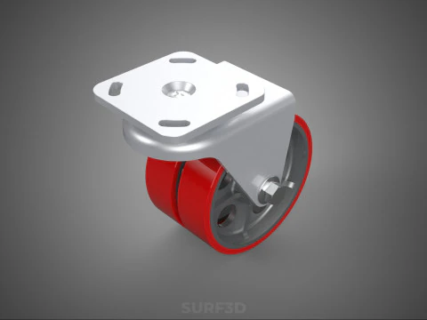 RUOTA GIREVOLE PER CARICHI PESANTI DOPPIA RUOTA IN POLIURETANO ROSSO RULLO CON PNEUMATICO Modello 3D