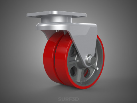 ВАЖКИЙ ПОВОРОТНИЙ КОЛІСЦЯ З ПОДВІЙНИМ ЧЕРВОНИМ ПОЛІУРЕТАНОВИМ КОЛЕСОМ 3D Модель
