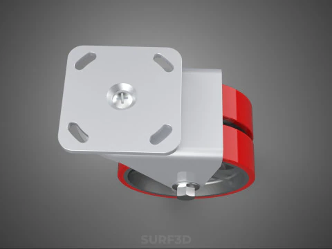 RUOTA GIREVOLE PER CARICHI PESANTI DOPPIA RUOTA IN POLIURETANO ROSSO RULLO CON PNEUMATICO Modello 3D