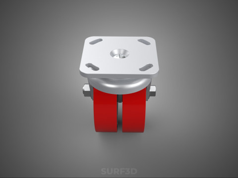 ВАЖКИЙ ПОВОРОТНИЙ КОЛІСЦЯ З ПОДВІЙНИМ ЧЕРВОНИМ ПОЛІУРЕТАНОВИМ КОЛЕСОМ 3D Модель