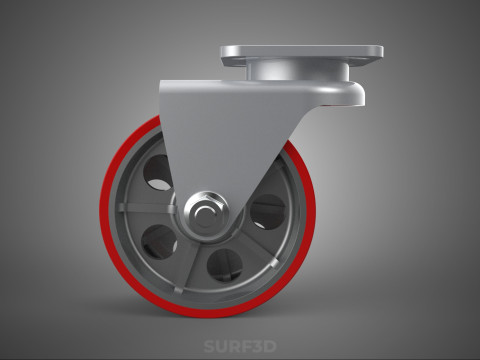 ВАЖКИЙ ПОВОРОТНИЙ КОЛІСЦЯ З ПОДВІЙНИМ ЧЕРВОНИМ ПОЛІУРЕТАНОВИМ КОЛЕСОМ 3D Модель