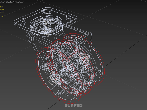 ВАЖКИЙ ПОВОРОТНИЙ КОЛІСЦЯ З ПОДВІЙНИМ ЧЕРВОНИМ ПОЛІУРЕТАНОВИМ КОЛЕСОМ 3D Модель