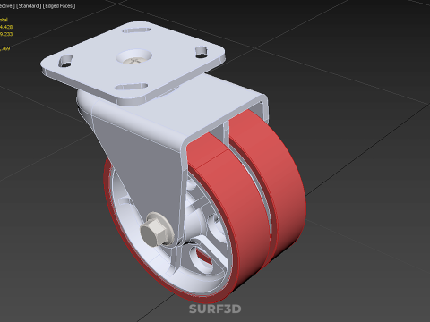 ВАЖКИЙ ПОВОРОТНИЙ КОЛІСЦЯ З ПОДВІЙНИМ ЧЕРВОНИМ ПОЛІУРЕТАНОВИМ КОЛЕСОМ 3D Модель