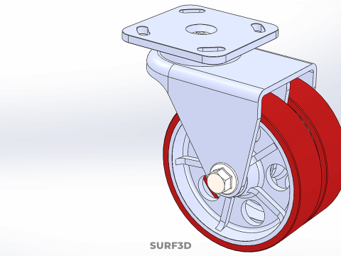 ВАЖКИЙ ПОВОРОТНИЙ КОЛІСЦЯ З ПОДВІЙНИМ ЧЕРВОНИМ ПОЛІУРЕТАНОВИМ КОЛЕСОМ 3D Модель