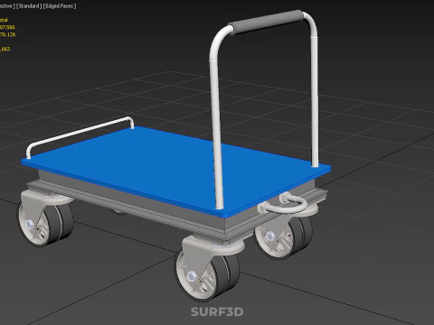 INDUSTRIAL PLATFORM DOLLY CART TROLLEY PALLET BARROW TRANSPORT 4 3D Model