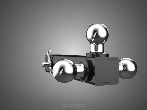 THREE 3 TRIPLE HITCH BALL MOUNT TRAILER SHANK RECEIVER TOWING 3D Model