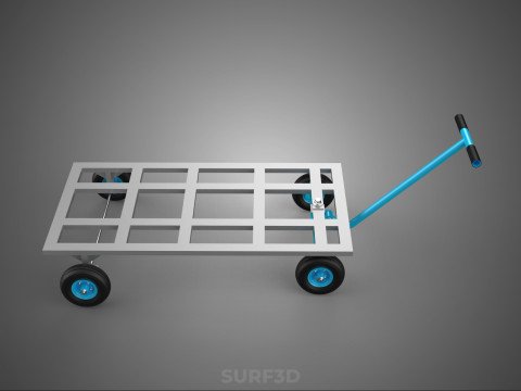 PALET ANGKUTAN KERANJANG TROLLEY DATAR KEMUDI T-HANDLE Model 3D
