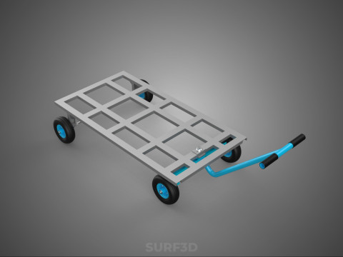 PALET ANGKUTAN KERANJANG TROLLEY DATAR KEMUDI T-HANDLE Model 3D