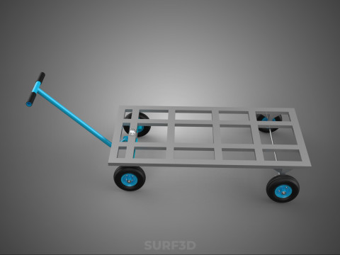 PALET ANGKUTAN KERANJANG TROLLEY DATAR KEMUDI T-HANDLE Model 3D