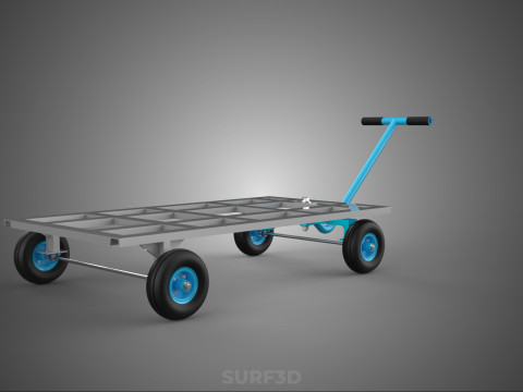 PALET ANGKUTAN KERANJANG TROLLEY DATAR KEMUDI T-HANDLE Model 3D